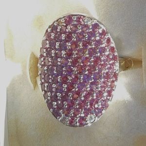 Beautiful Rhodolite Garnet  & white zircon stone sterling silver ring. 9